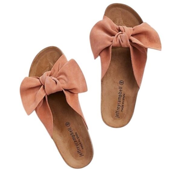 Jeffrey Campbell Do The Twist Slides Sunmist Rust Suede EU 40 Pink Bow - Picture 2 of 16